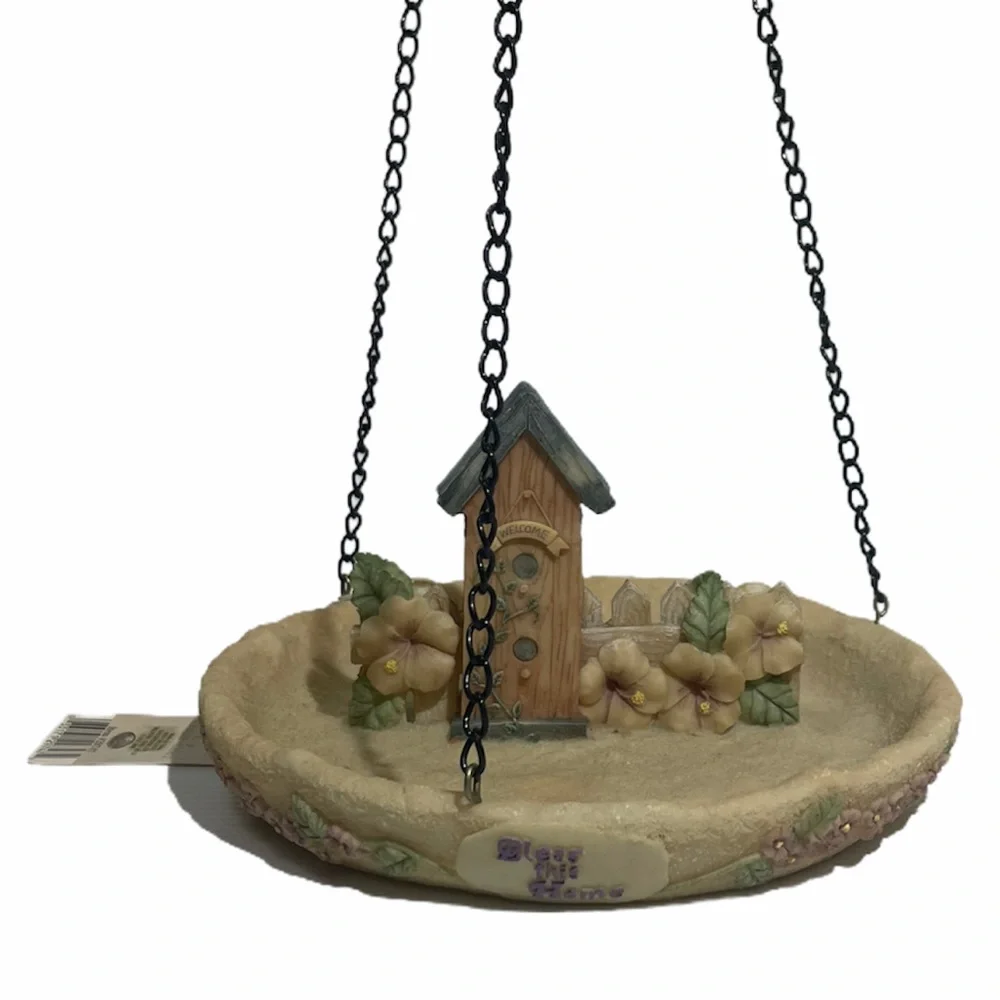 Hanging Bird Feeder Dish Bless this Home Large Colorful Floral Outdoor Birdhouse